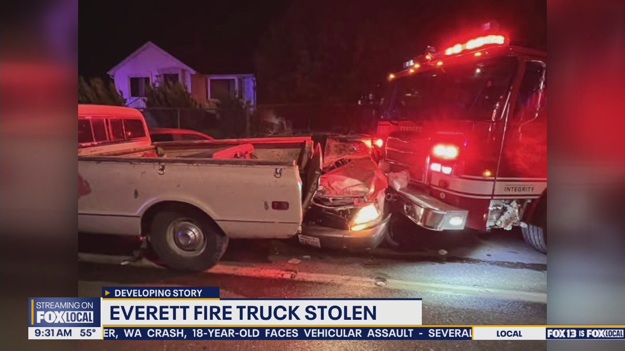 Fire truck thief on the run in Everett, WA after damaging 14 vehicles