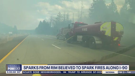 Sparks from rim believed to have caused I-90 fires that shut down 30-mile stretch