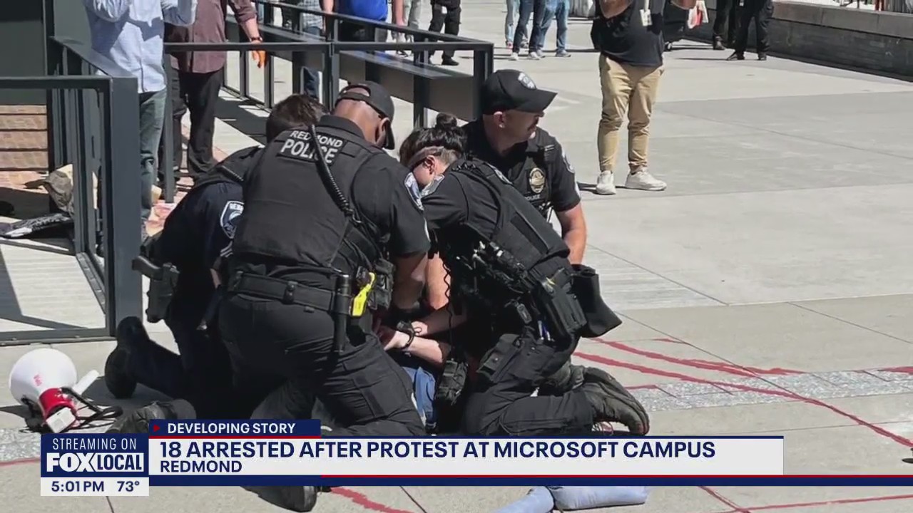 Protest at Microsoft campus leads to 18 arrests