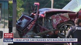 Car crashes into Everett, WA building, killing 1, hospitalizing another