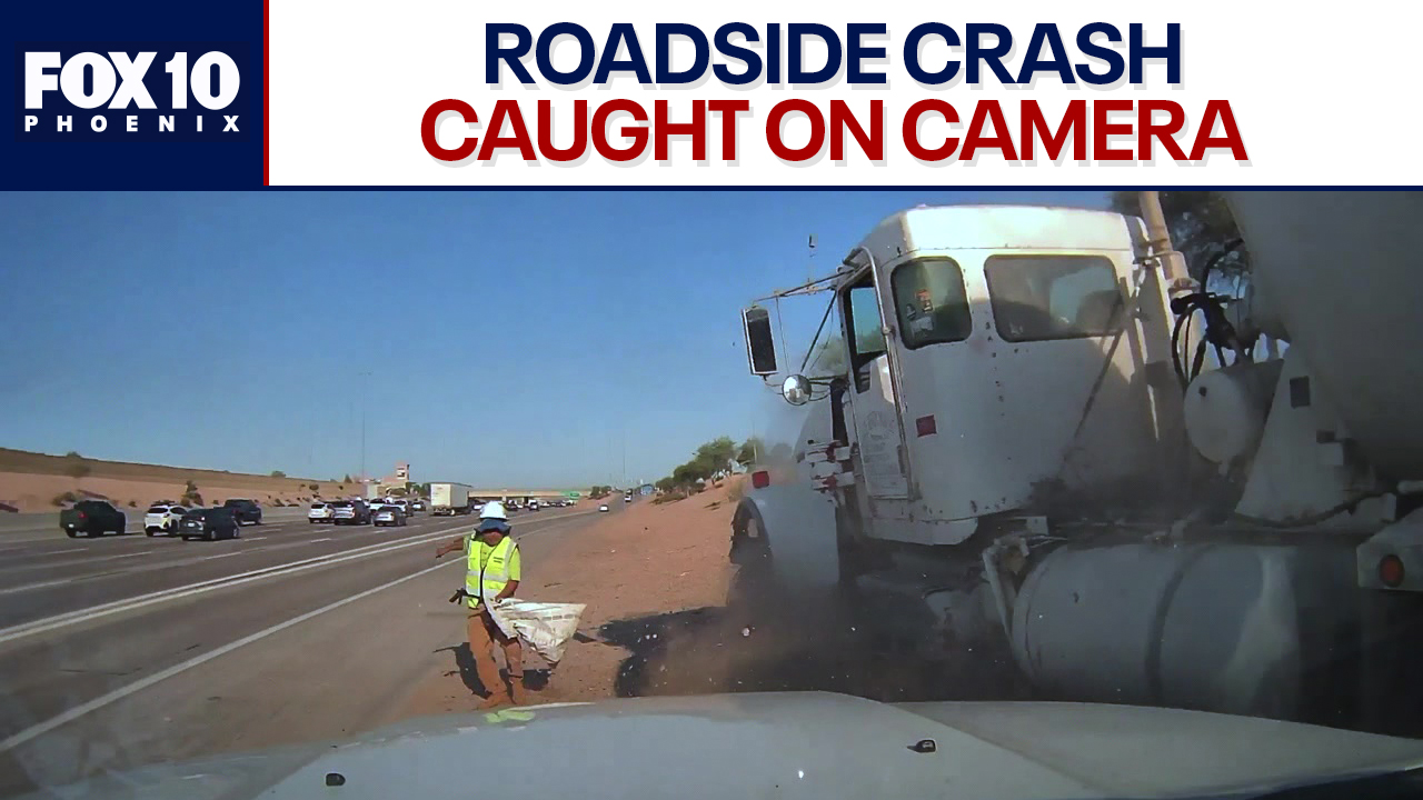 Video shows cement truck crashing into highway workers