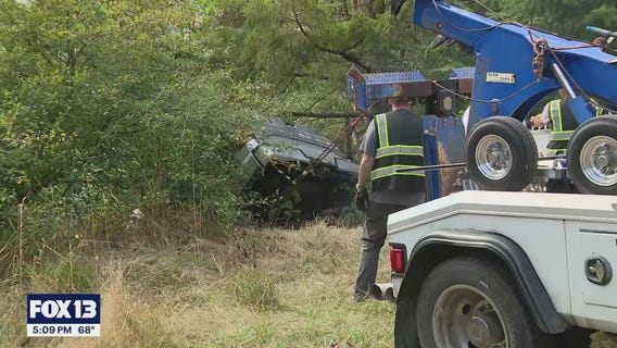 2 stolen cars go down embankment near Eatonville
