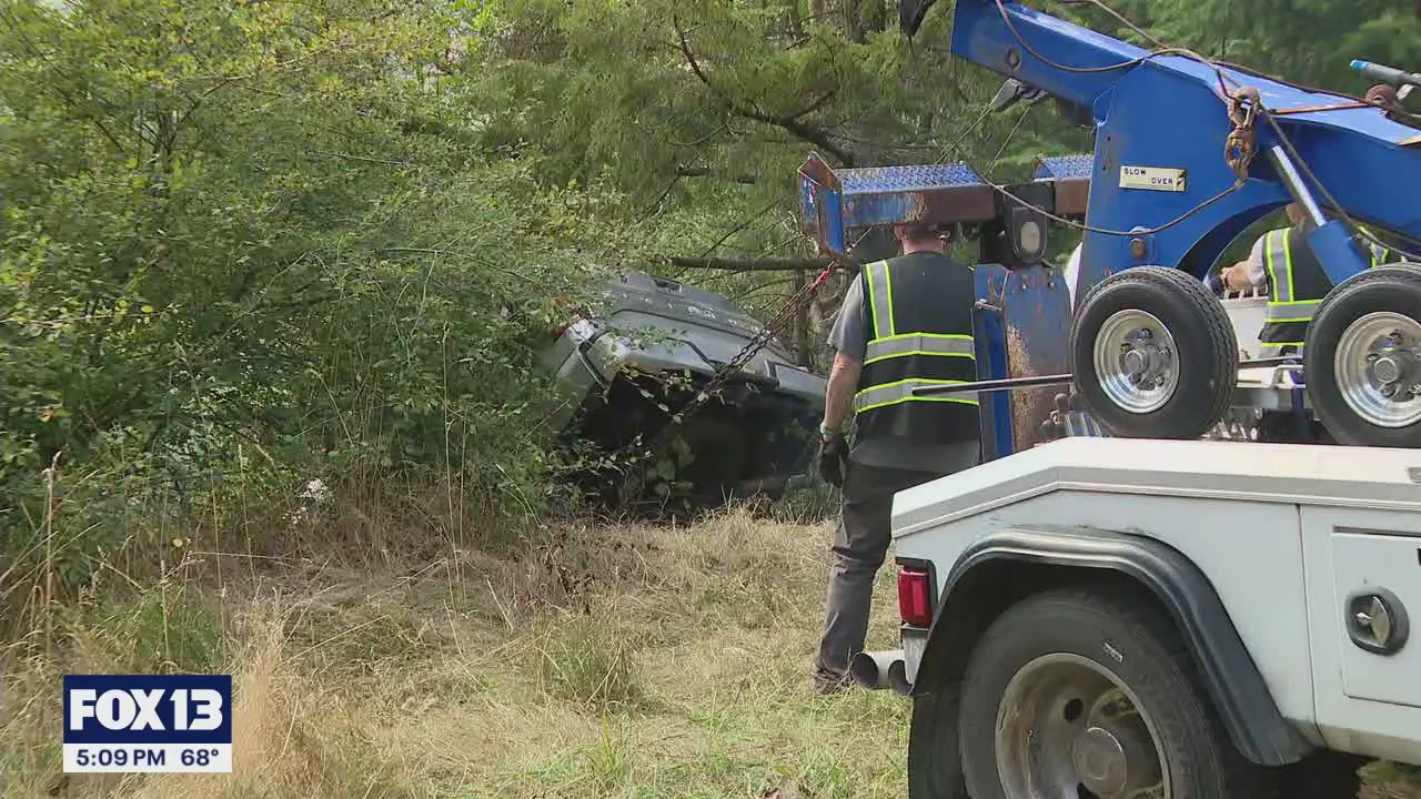 2 stolen cars go down embankment near Eatonville