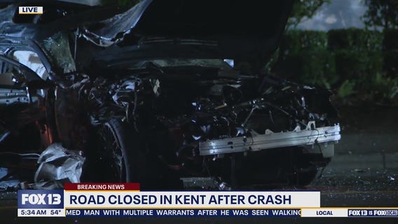 Road closed in Kent, WA after crash