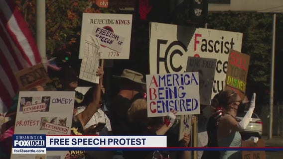 Protesters rally in Seattle against network's cancellation of Jimmy Kimmel's show