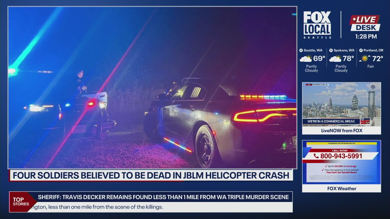 Four soldiers believed to be dead after JBLM helicopter crash