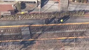 Chopper view of a fatal struck pedestrian by a train in Montgomery County