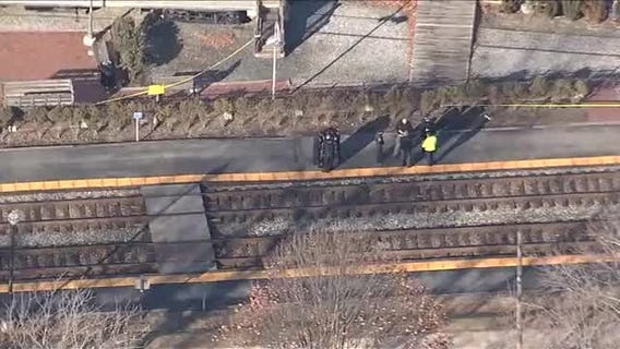 Chopper view of a fatal struck pedestrian by a train in Montgomery County