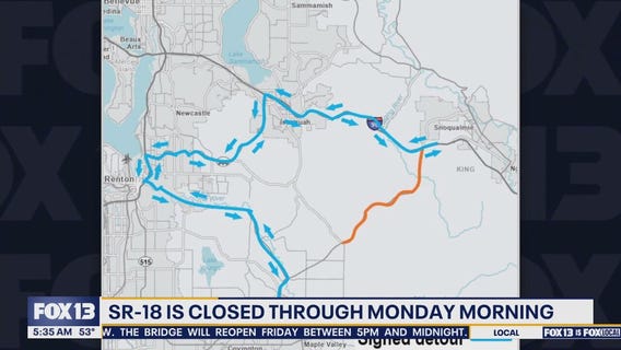 SR-18 in WA closed through Monday morning