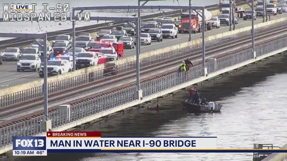 Man in water near Seattle I-90 Bridge