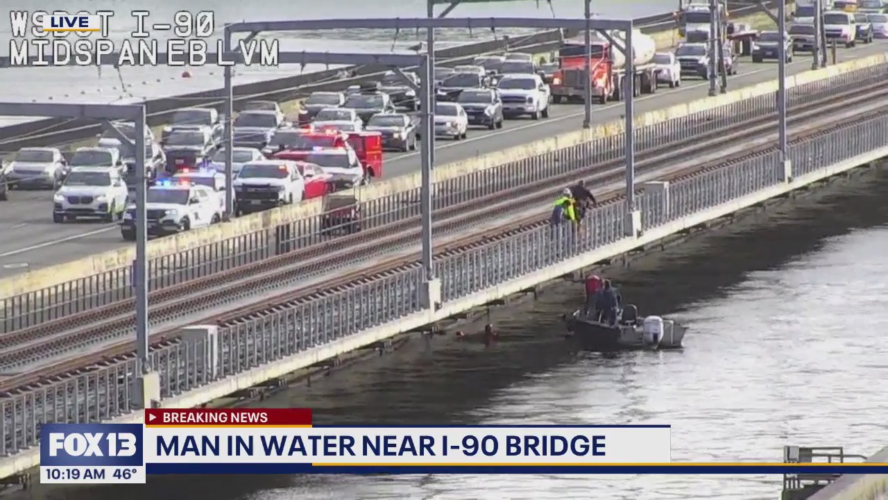 Man in water near Seattle I-90 Bridge