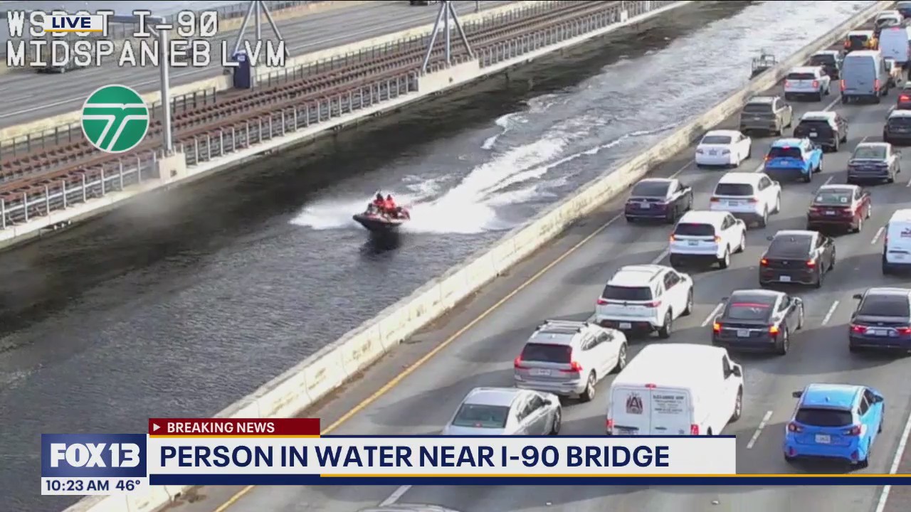 Water rescue on I-90 bridge stalls traffic as man jumps into Lake Washington in Seattle