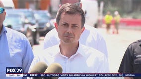 Transportation Sec. Pete Buttigieg tours wreckage of I-95 collapse