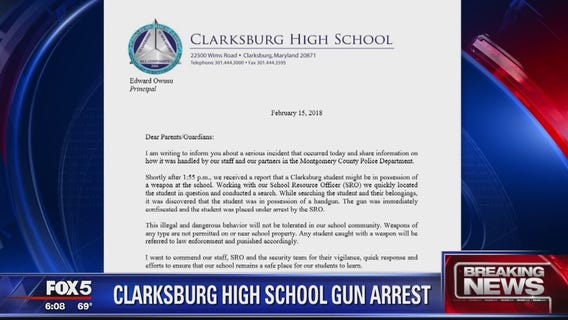 Clarksburg High School student arrested for having gun at school