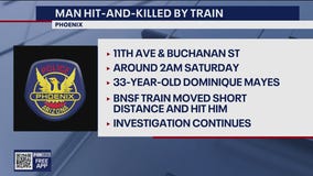 Man hit, killed by train near downtown Phoenix
