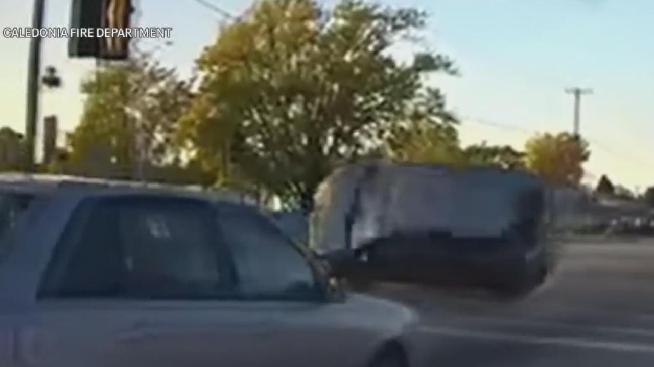 Caledonia rollover crash, 3 vehicles, 1 injury