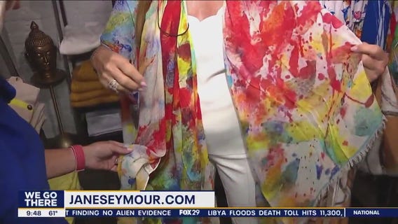 Actress Jane Seymour sells her art on scarves