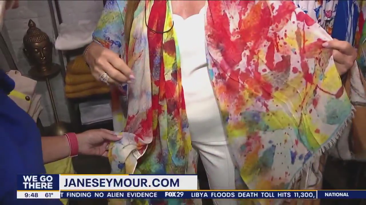 Actress Jane Seymour sells her art on scarves