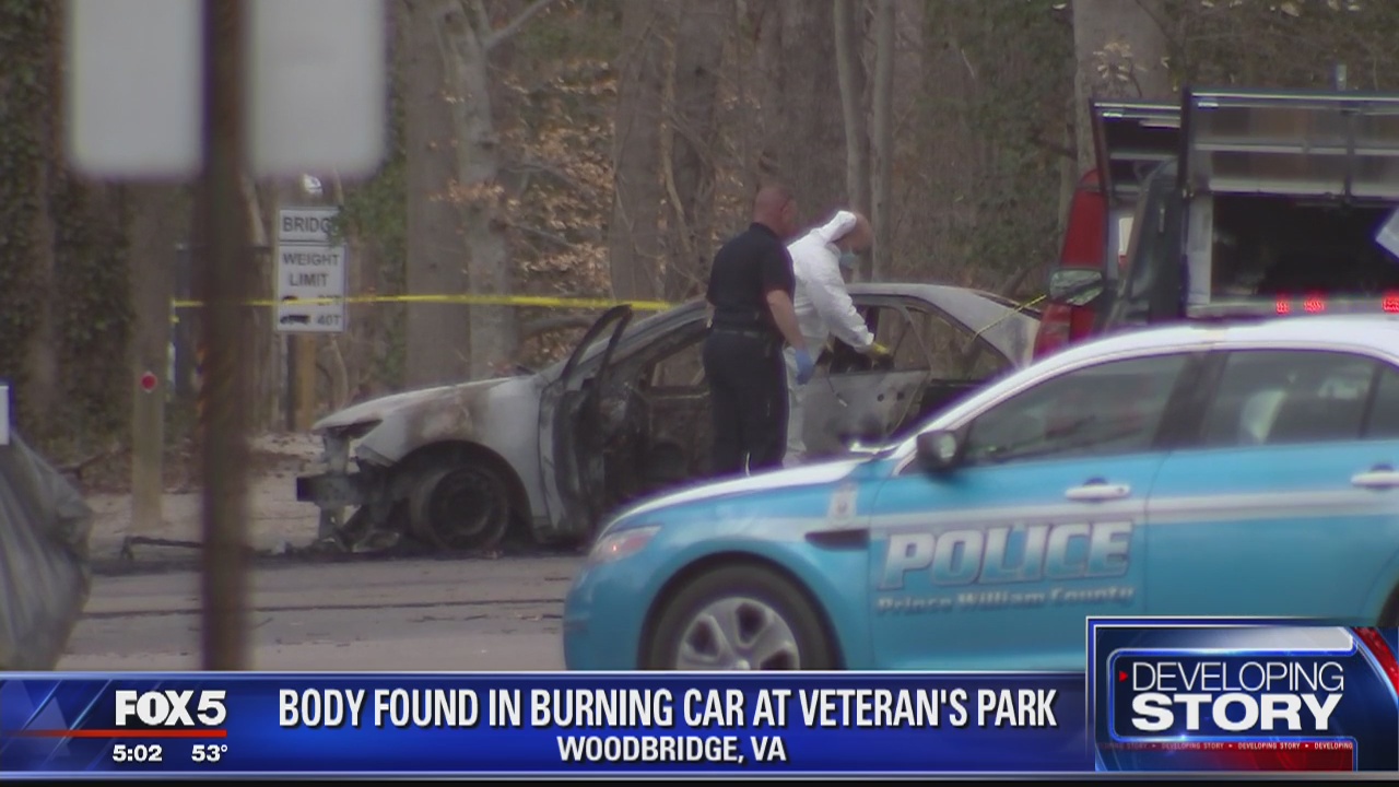 Body found inside burned out car in Woodbridge park, Prince William County police say