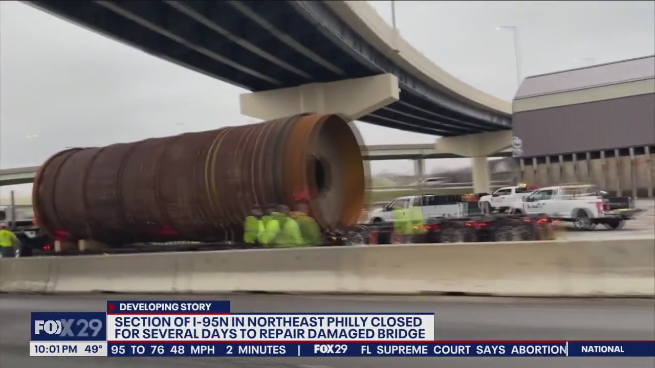 Portion of I-95 north in Philly closed to repair damaged bridge