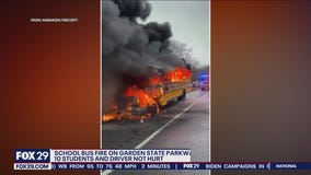 10 students, driver evacuate as school bus goes up in flames