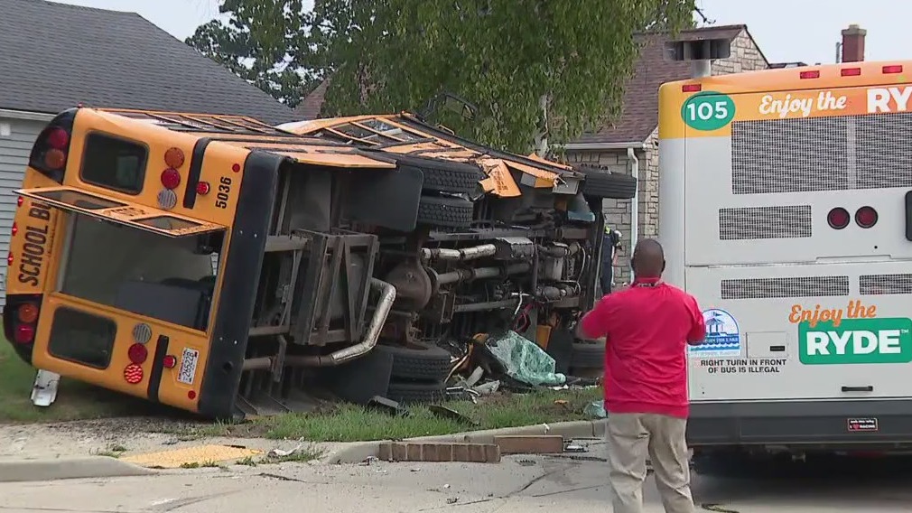 Racine school bus, city bus crash