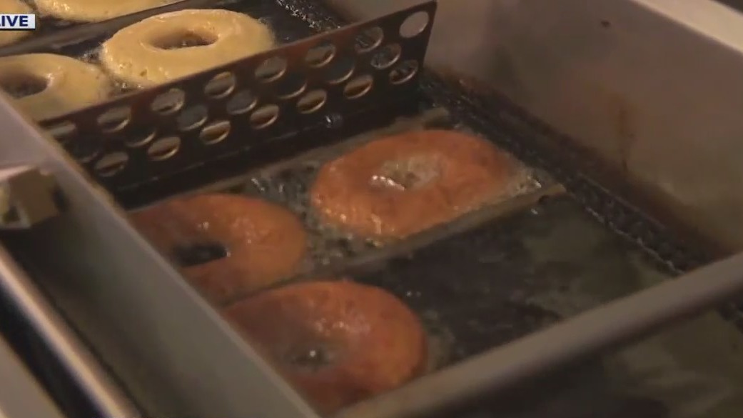 Making apple cider donuts at Barthel Fruit Farm