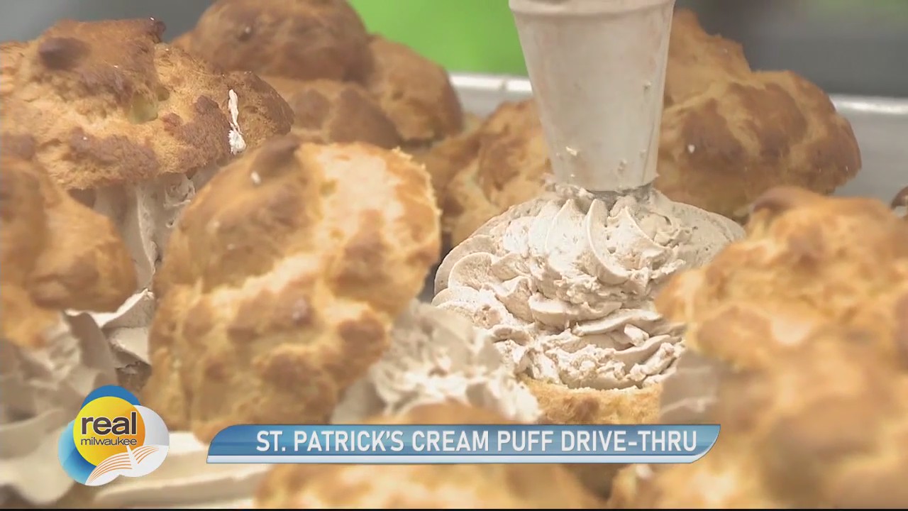 Filling cream puffs for the St. Patrick's Day Cream Puff Drive-Thru at Wisconsin State Fair Park