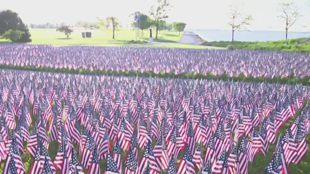 Placing flags at Veterans Park in Milwaukee