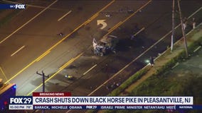 Multi-vehicle crash, fire shuts down Atlantic County roadway