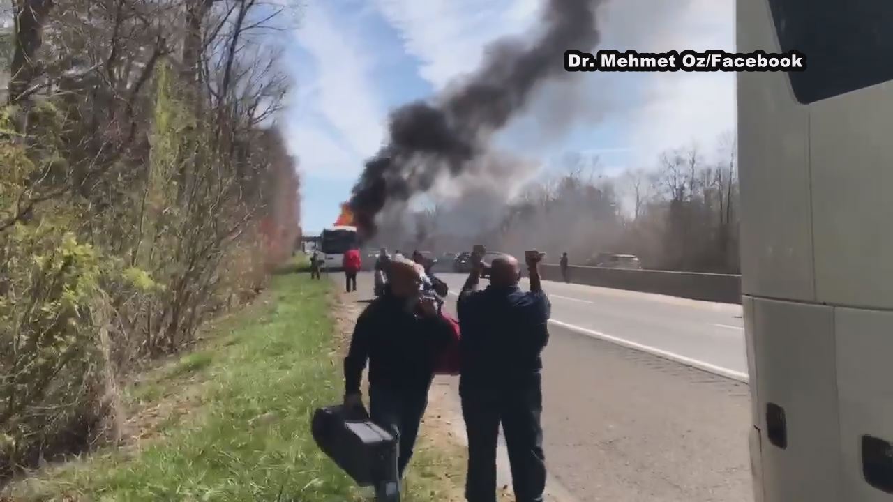Dr. Oz pulls over to help Prince George?s County school band during bus fire on New Jersey Turnpike