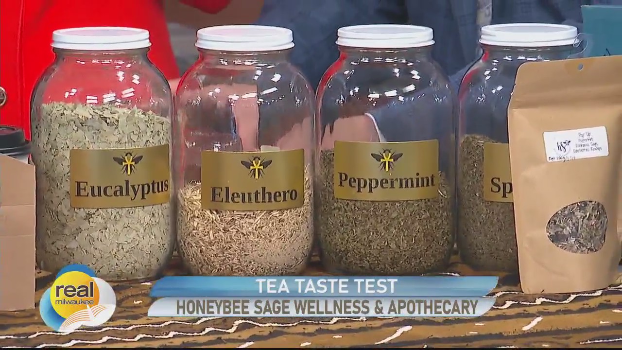 Sampling tea from Honeybee Sage Wellness & Apothecary