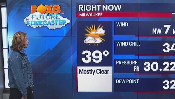 Aubrey helps Rob Haswell with the weather