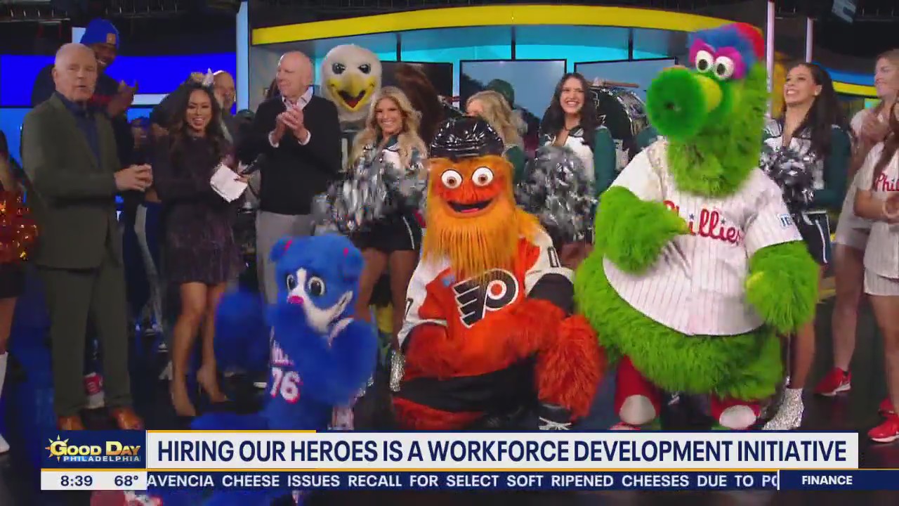 Philly mascots show support for 'Hiring Our Heroes'