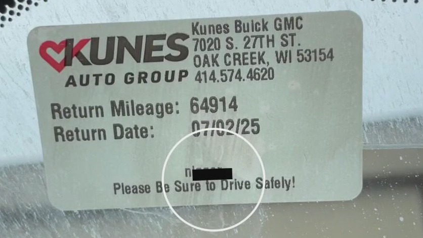 Racial slur printed on oil change sticker
