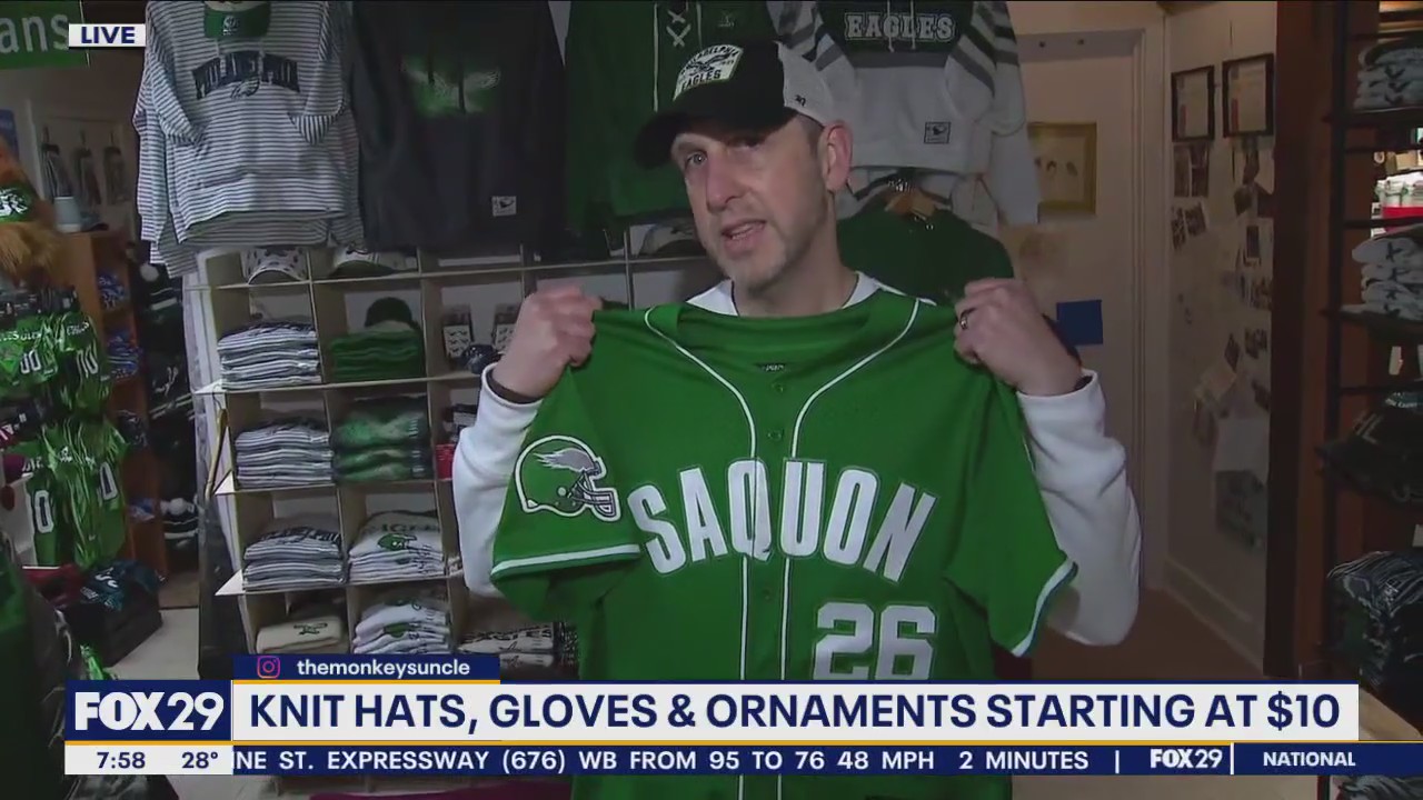 Checking out fresh Eagles gear at Monkey's Uncle