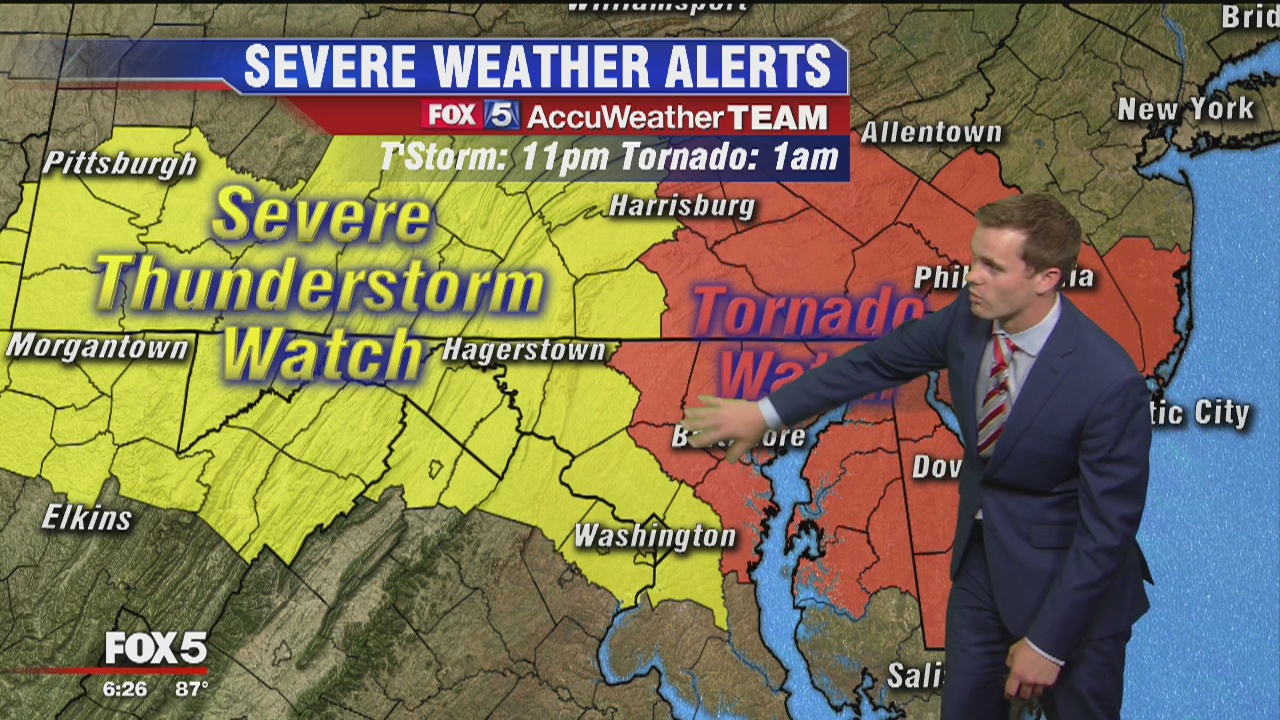 Severe thunderstorm watch in effect for much of DC area, tornado watch areas northeast
