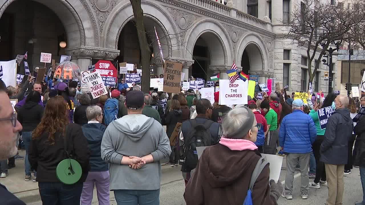 Supporters of Judge Dugan protest