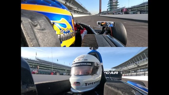 Split-screen view: FOX6's Donovan Long ride around Indy circuit