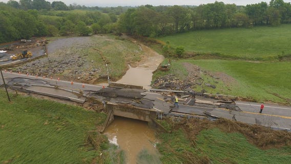 Drone footage of flooding issues in Frederick County