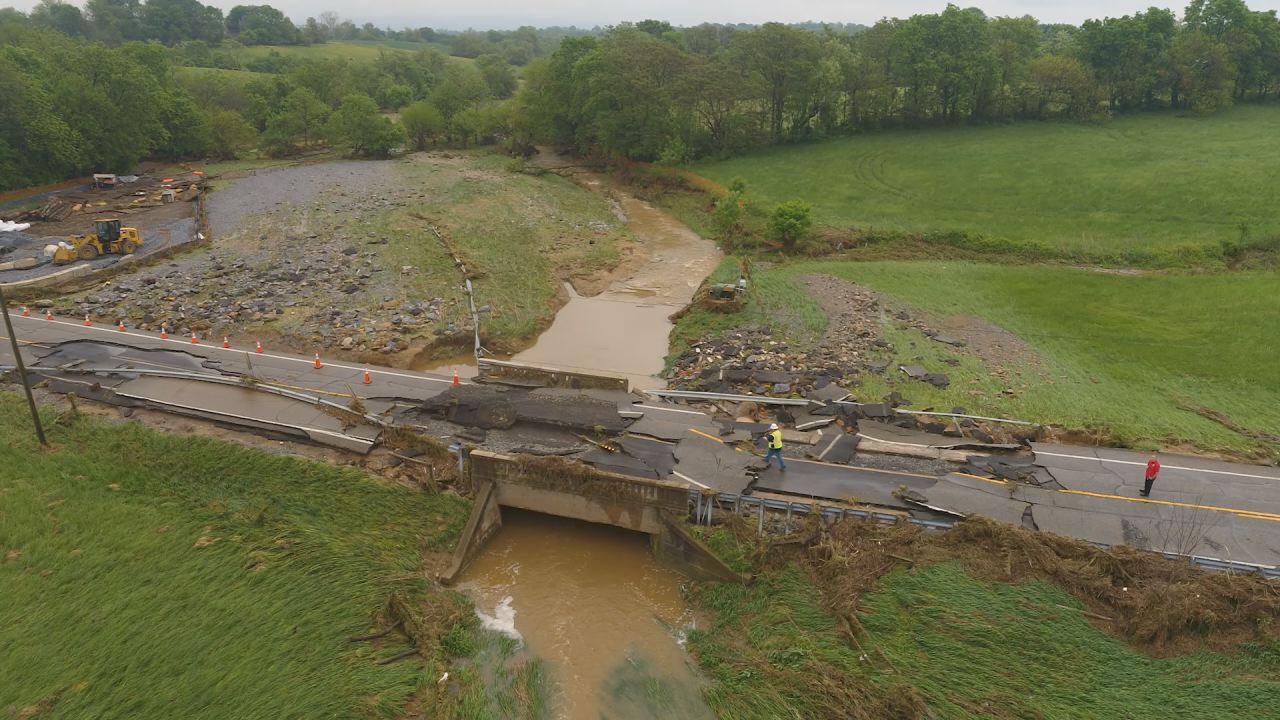 Drone footage of flooding issues in Frederick County