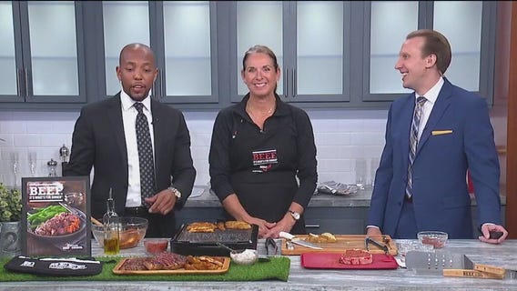 Grilled ribeye steaks and potatoes with paprika