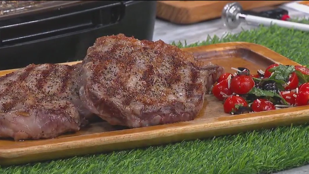 Ribeye steaks with fresh tomato tapenade