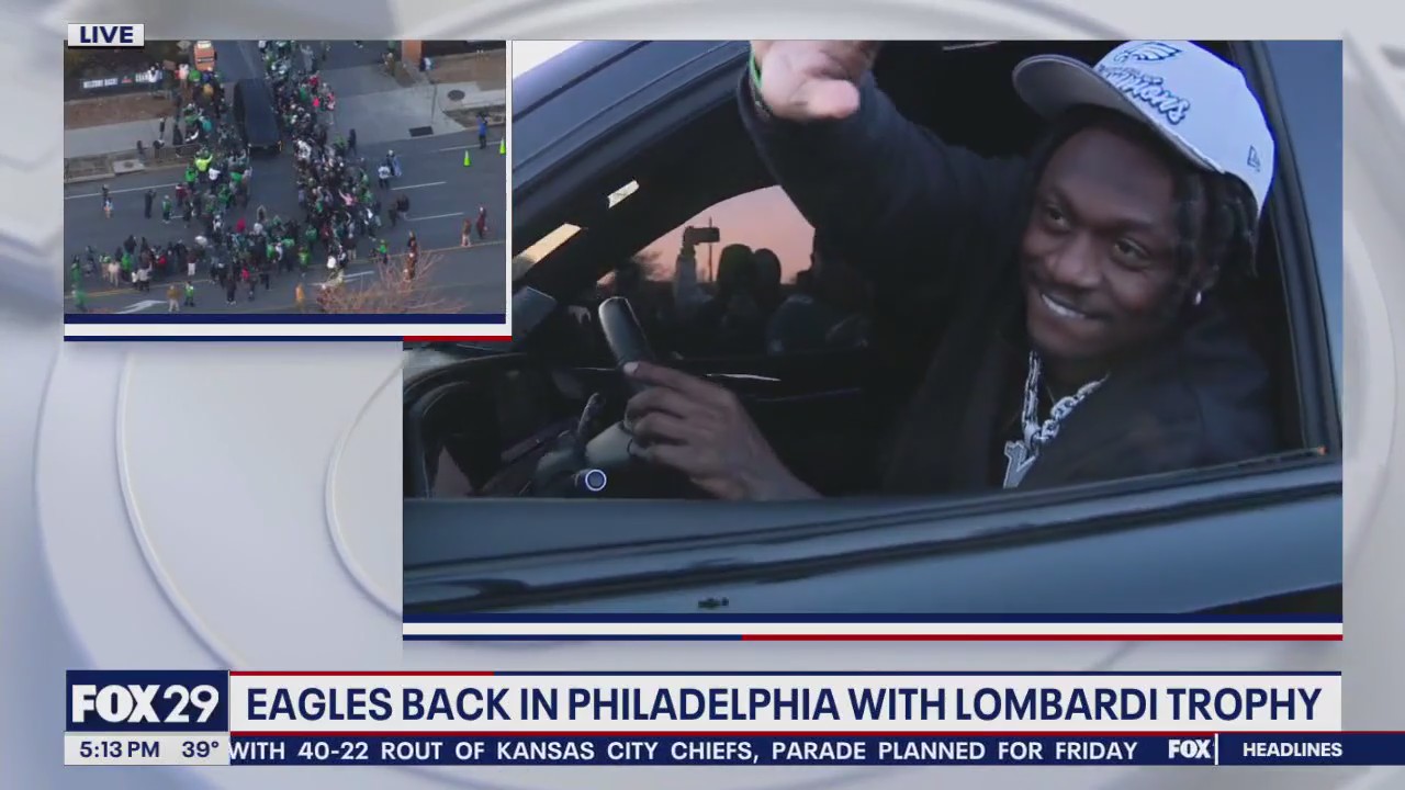 Philadelphia Eagles greet fans as they make their way home