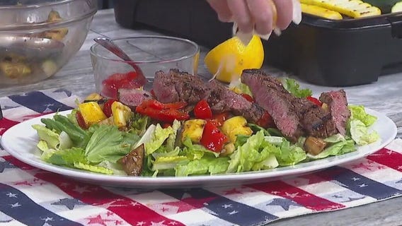 Steak and grilled ratatouille salad: recipe