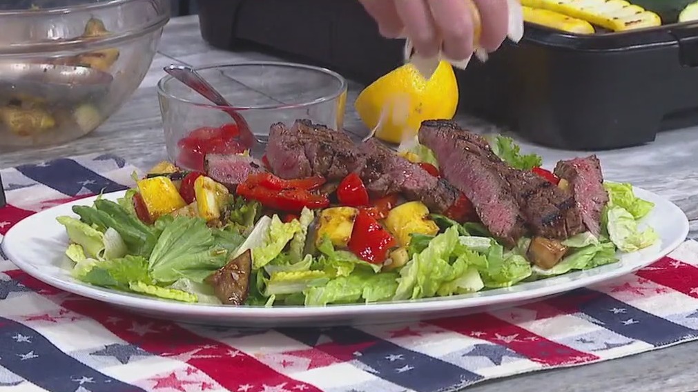 Steak and grilled ratatouille salad: recipe