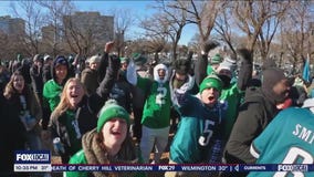 Eagles' fans as far as the eye can see celebrating the Birds Super Bowl win