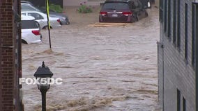 Cars and streets swallowed by water in Ellicott City