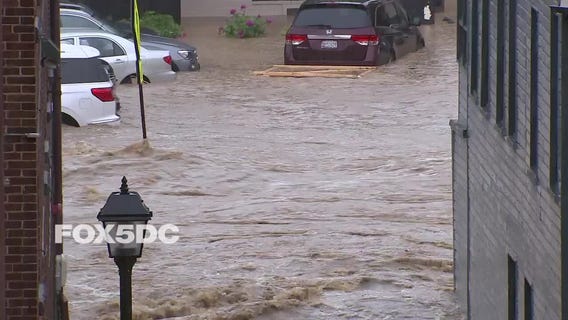 Cars and streets swallowed by water in Ellicott City