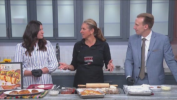 Making cheesy meatball pockets